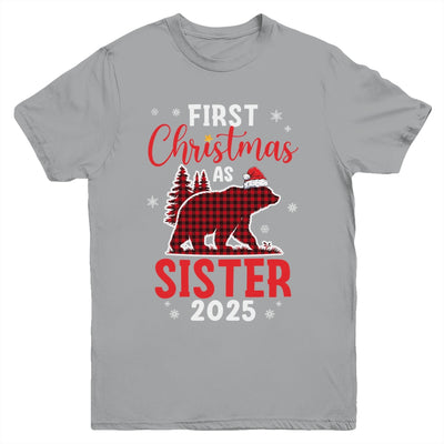 First Christmas As Sister Red Plaid Bear Santa Hat 2025 Youth Shirt | teecentury