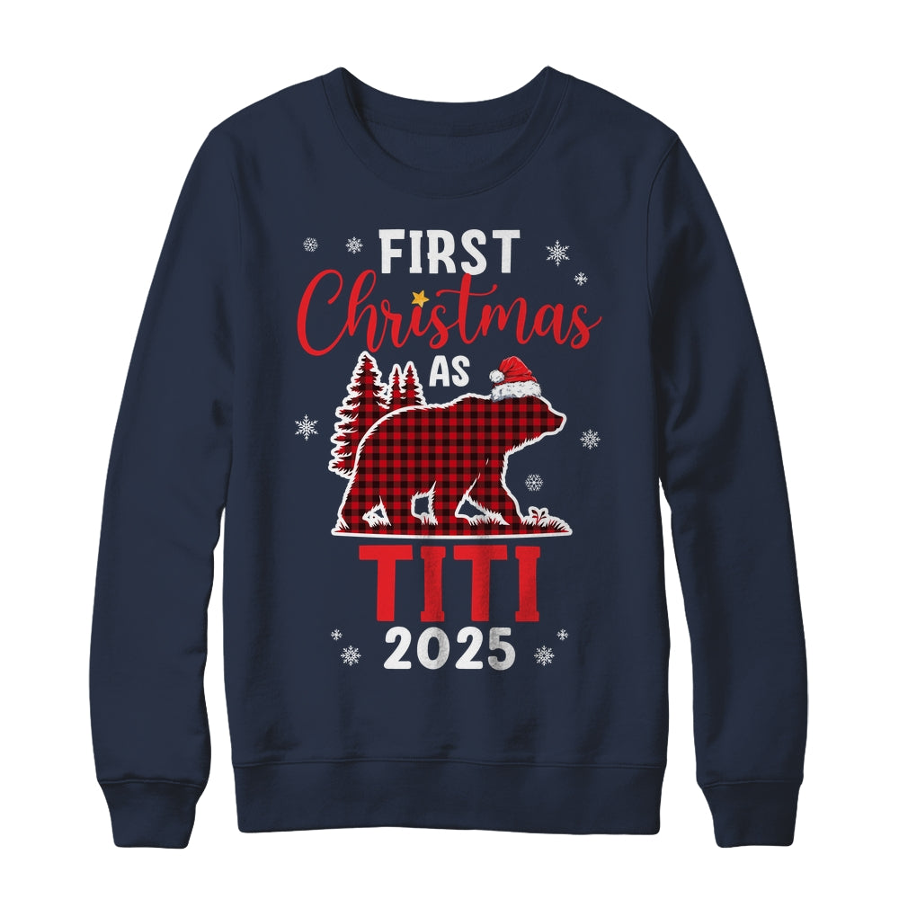 First Christmas As Titi Red Plaid Bear Santa Hat 2025 Shirt & Sweatshirt | teecentury