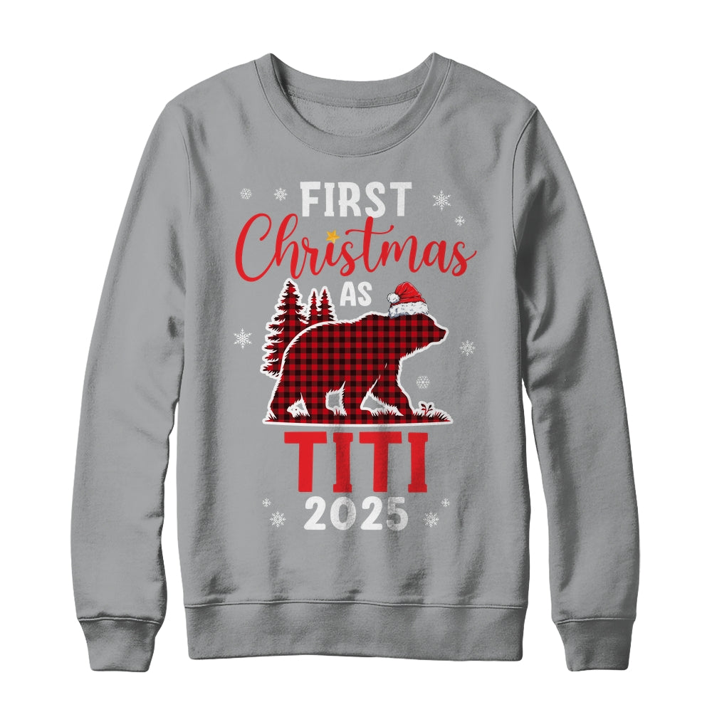 First Christmas As Titi Red Plaid Bear Santa Hat 2025 Shirt & Sweatshirt | teecentury