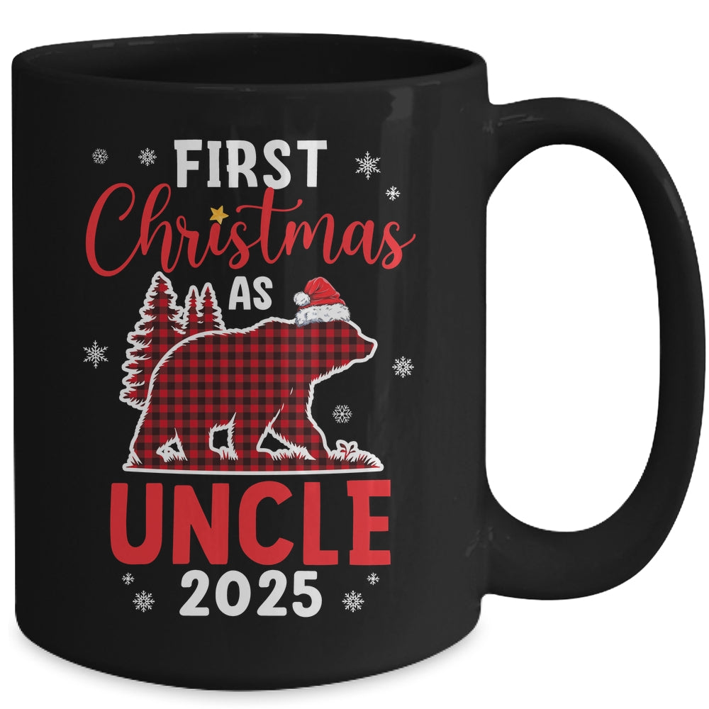 First Christmas As Uncle Red Plaid Bear Santa Hat 2025 Mug | teecentury