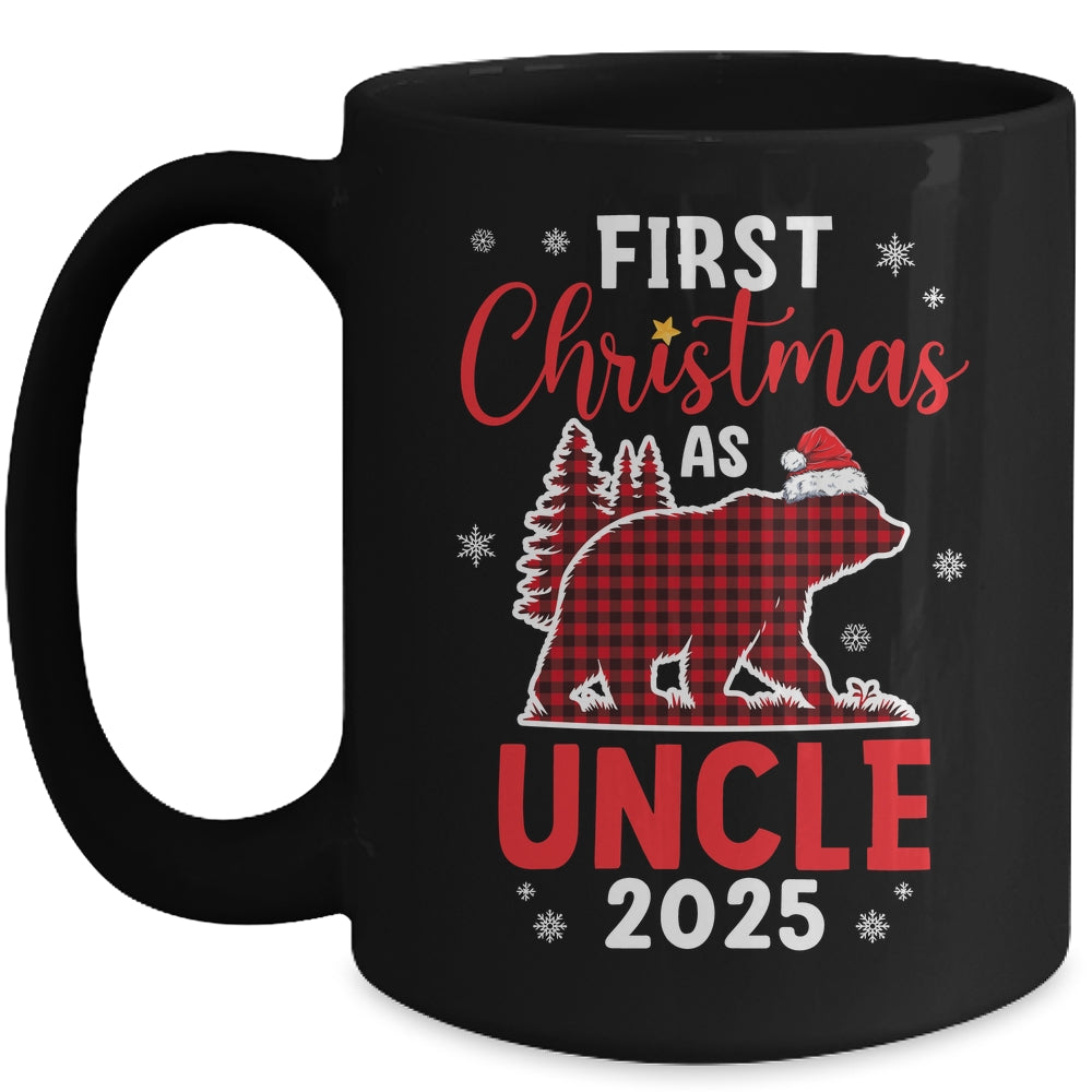 First Christmas As Uncle Red Plaid Bear Santa Hat 2025 Mug | teecentury