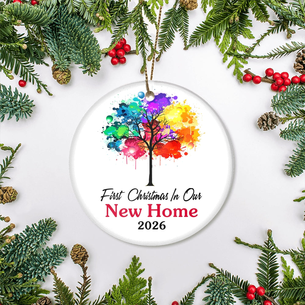 First Christmas In Our New Home Mr And Mrs 2025 Colorful Tree For Wedding Newlywed Couple (16) 2025 Christmas Tree Ornament | teecentury