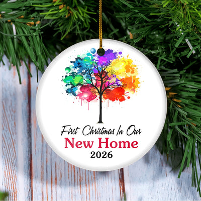 First Christmas In Our New Home Mr And Mrs 2025 Colorful Tree For Wedding Newlywed Couple (16) 2025 Christmas Tree Ornament | teecentury