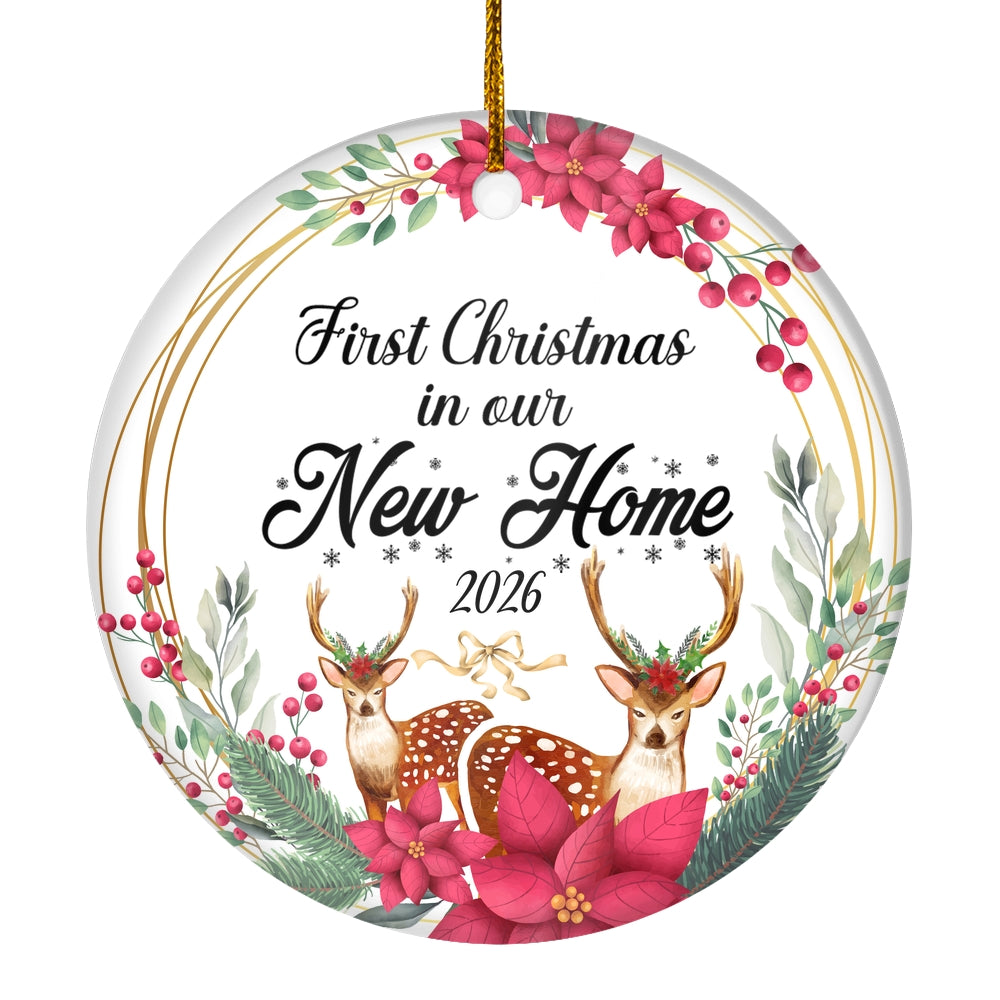 First Christmas In Our New Home Mr And Mrs 2025 Deer For Wedding Newlywed Couple (15) Christmas Tree Ornament | teecentury