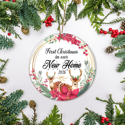 First Christmas In Our New Home Mr And Mrs 2025 Deer For Wedding Newlywed Couple (15) Christmas Tree Ornament | teecentury