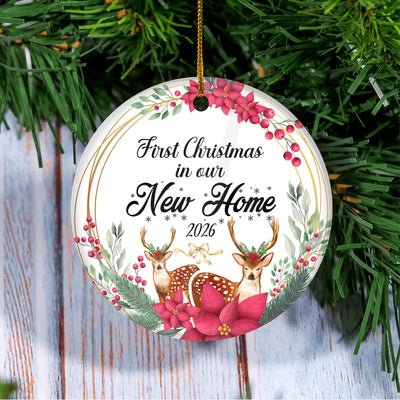 First Christmas In Our New Home Mr And Mrs 2025 Deer For Wedding Newlywed Couple (15) Christmas Tree Ornament | teecentury