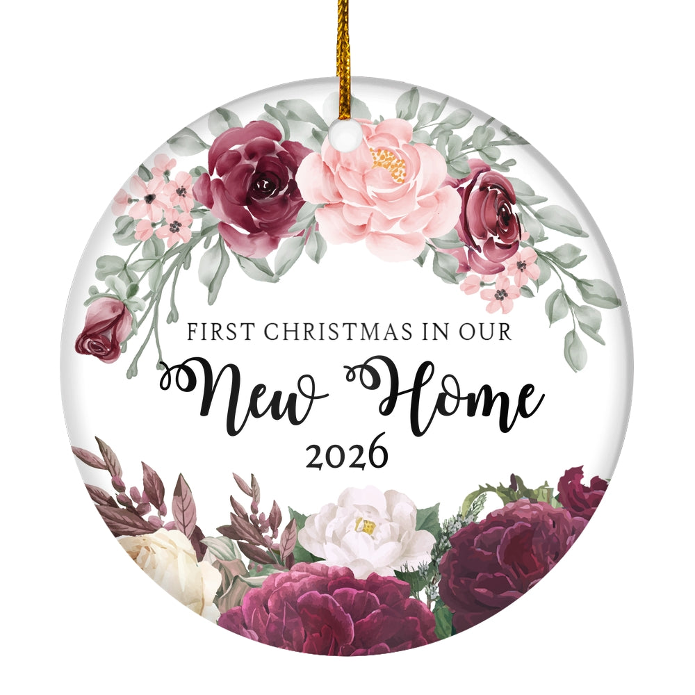 First Christmas In Our New Home Mr And Mrs 2025 Flower For Wedding Newlywed Couple (11) 2025 Christmas Tree Ornament | teecentury