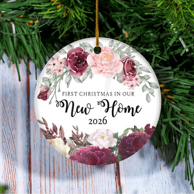 First Christmas In Our New Home Mr And Mrs 2025 Flower For Wedding Newlywed Couple (11) 2025 Christmas Tree Ornament | teecentury