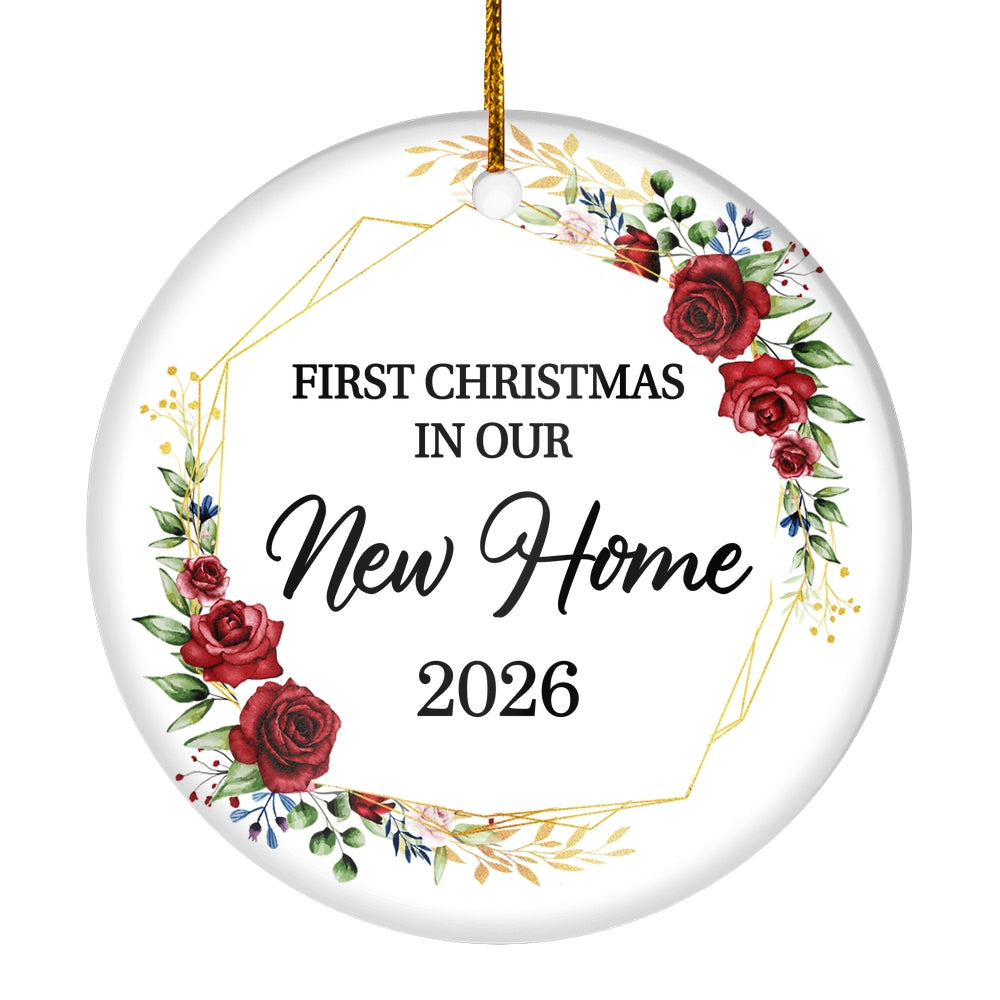 First Christmas In Our New Home Mr And Mrs 2025 Flower For Wedding Newlywed Couple (12) 2025 Christmas Tree Ornament | teecentury