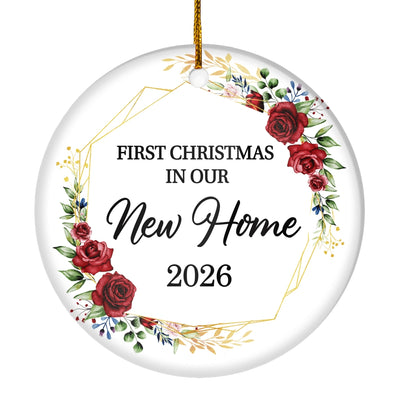 First Christmas In Our New Home Mr And Mrs 2025 Flower For Wedding Newlywed Couple (12) 2025 Christmas Tree Ornament | teecentury