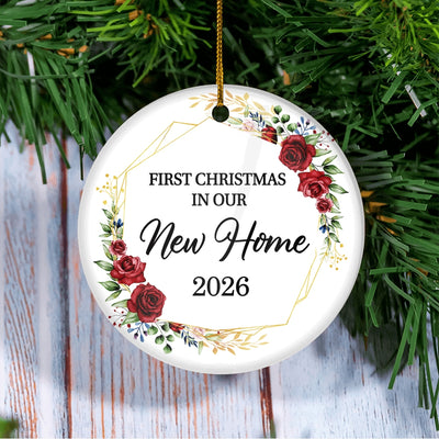 First Christmas In Our New Home Mr And Mrs 2025 Flower For Wedding Newlywed Couple (12) 2025 Christmas Tree Ornament | teecentury