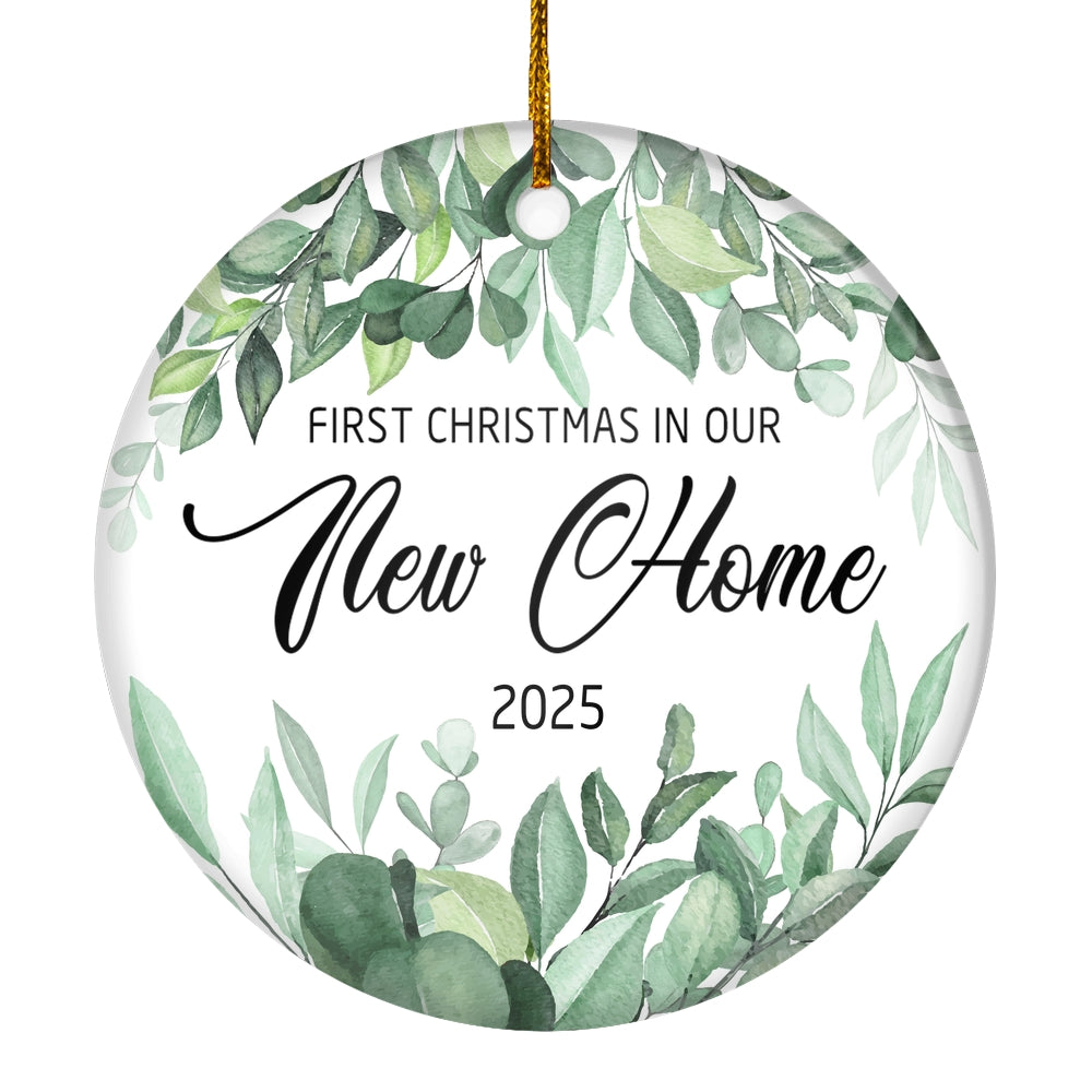 First Christmas In Our New Home Mr And Mrs 2025 Flower Leaf For Wedding Newlywed Couple (14) 2025 Christmas Tree Ornament | teecentury