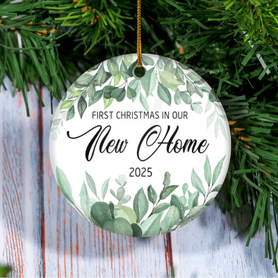 First Christmas In Our New Home Mr And Mrs 2025 Flower Leaf For Wedding Newlywed Couple (14) 2025 Christmas Tree Ornament | teecentury