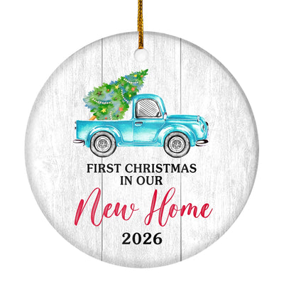 First Christmas In Our New Home Mr And Mrs 2025 Truck Tree Wood For Wedding Newlywed Couple (18) Christmas Tree Ornament | teecentury