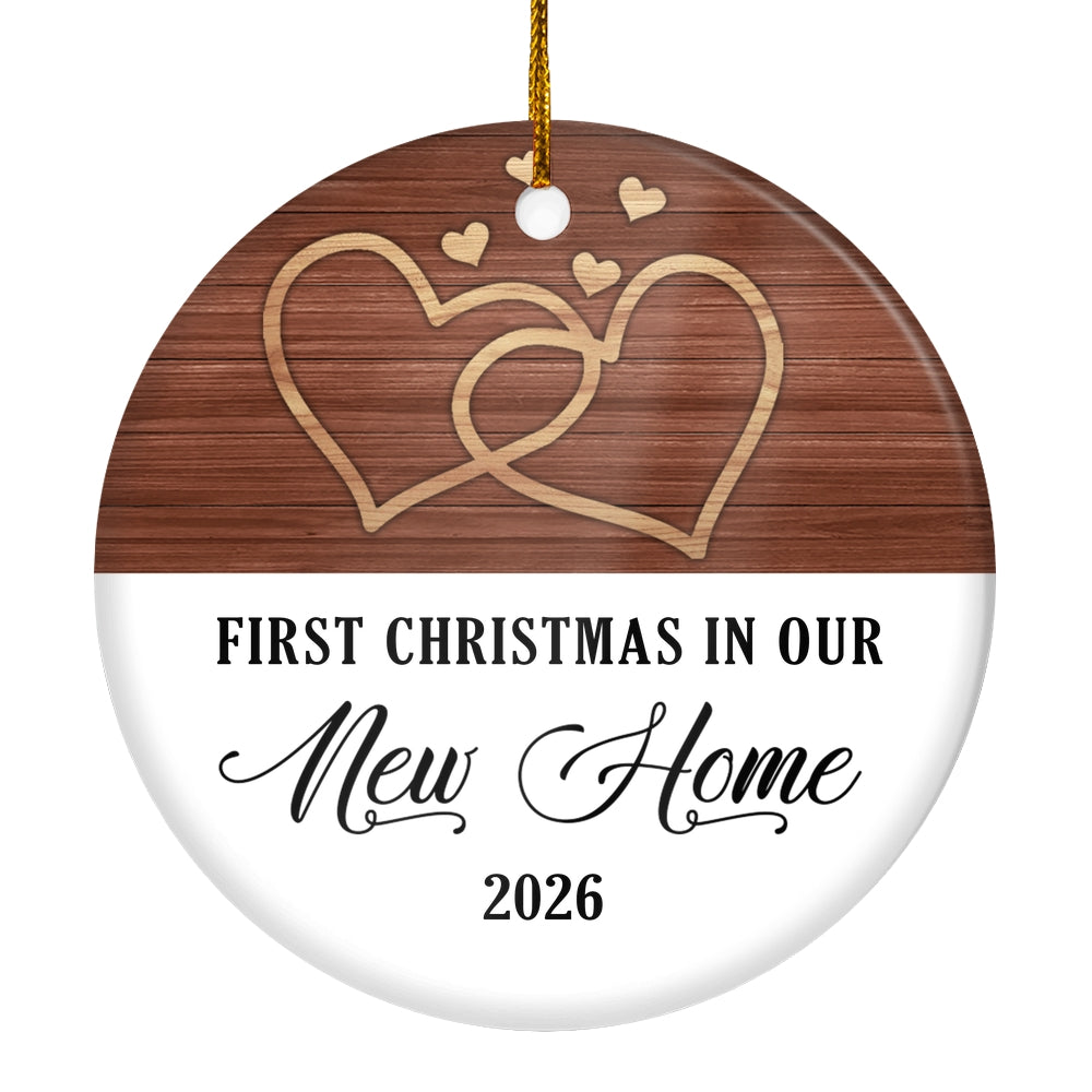 First Christmas In Our New Home Mr And Mrs 2025 White Brown Wood For Wedding Newlywed Couple 2025 Christmas Tree Ornament | teecentury