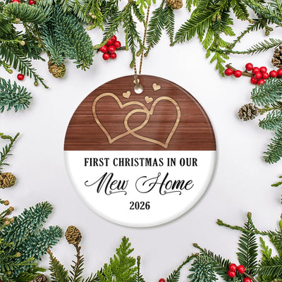 First Christmas In Our New Home Mr And Mrs 2025 White Brown Wood For Wedding Newlywed Couple 2025 Christmas Tree Ornament | teecentury