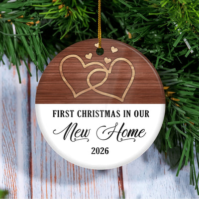 First Christmas In Our New Home Mr And Mrs 2025 White Brown Wood For Wedding Newlywed Couple 2025 Christmas Tree Ornament | teecentury