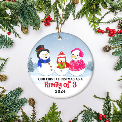 First Christmas as a Family of Three Ornament 2022 1st Christmas as Mommy and Daddy New Parents New Baby Snowman Gift Christmas Tree Ornament Ornament | Teecentury.com