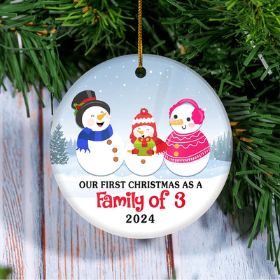 First Christmas as a Family of Three Ornament 2022 1st Christmas as Mommy and Daddy New Parents New Baby Snowman Gift Christmas Tree Ornament Ornament | Teecentury.com