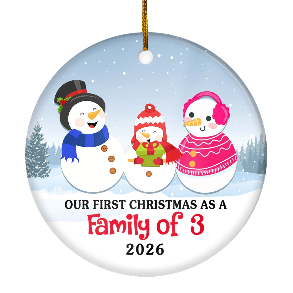 First Christmas as a Family of Three Ornament 2025 1st Christmas as Mommy and Daddy New Parents New Baby Snowman Gift Ornament | teecentury