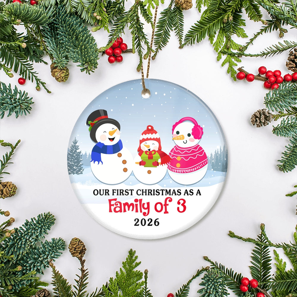 First Christmas as a Family of Three Ornament 2025 1st Christmas as Mommy and Daddy New Parents New Baby Snowman Gift Ornament | teecentury