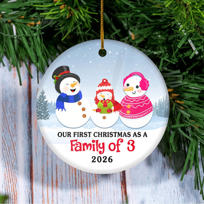First Christmas as a Family of Three Ornament 2025 1st Christmas as Mommy and Daddy New Parents New Baby Snowman Gift Ornament | teecentury