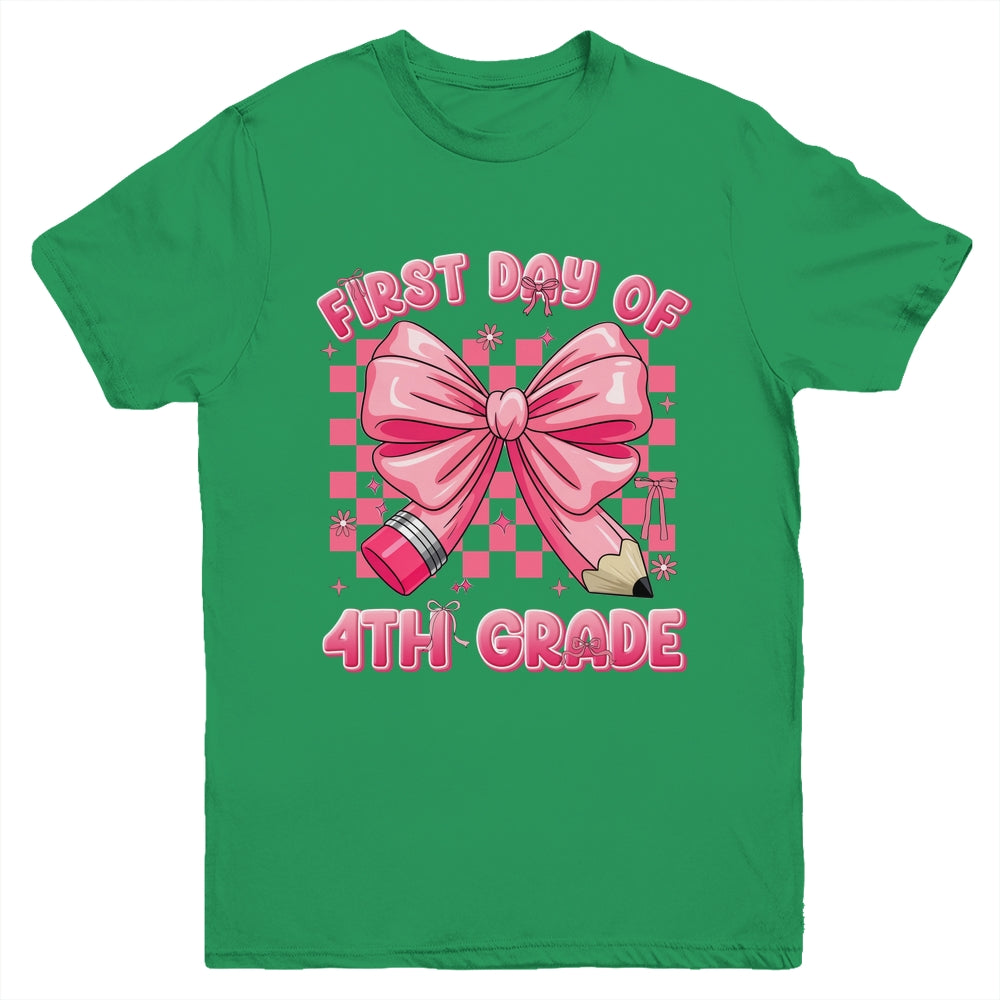 First Day Of 4th Grade Coquette Back To School Girls Kids Youth Shirt | teecentury