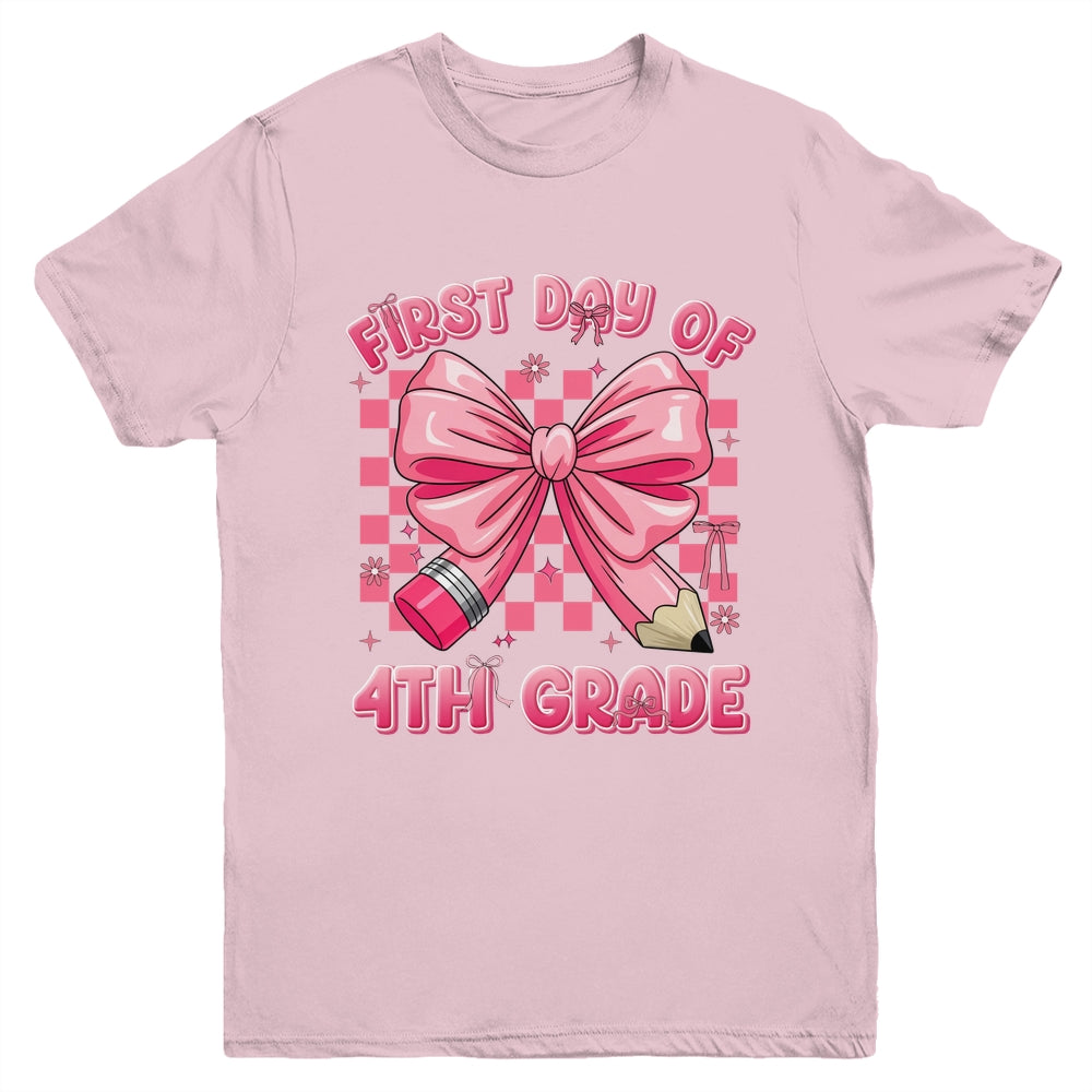 First Day Of 4th Grade Coquette Back To School Girls Kids Youth Shirt | teecentury