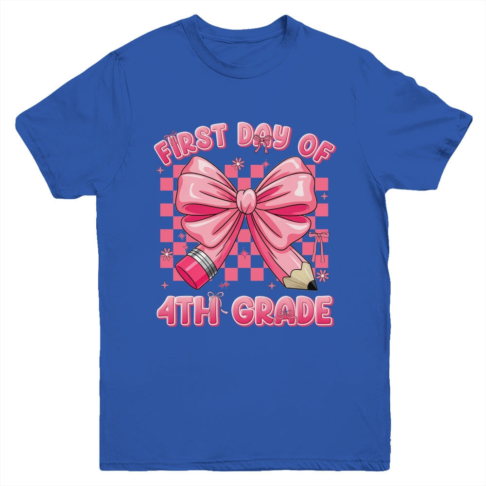 First Day Of 4th Grade Coquette Back To School Girls Kids Youth Shirt | teecentury
