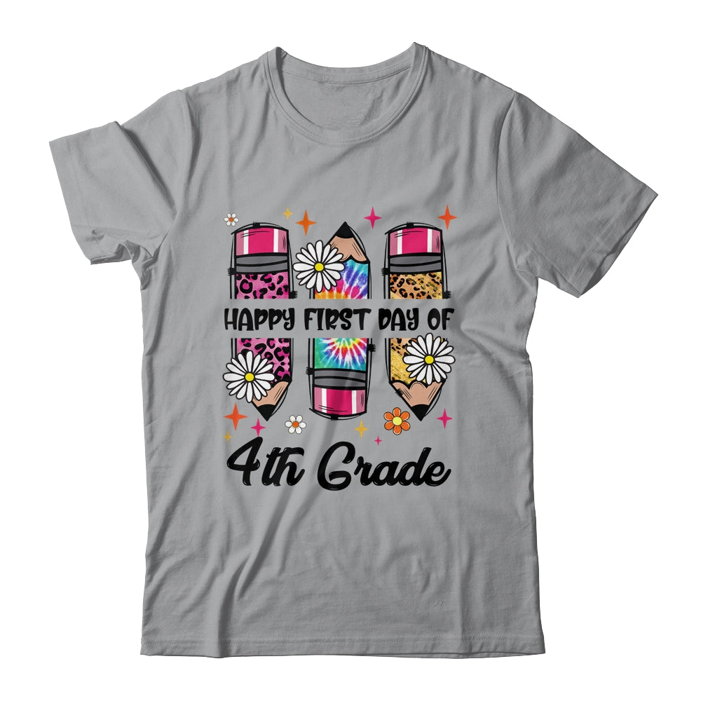 First Day Of 4th Grade Teacher Leopard Pencil Back To School Shirt & Hoodie | teecentury