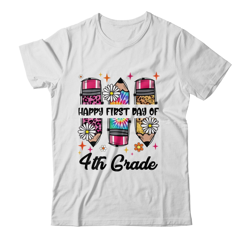 First Day Of 4th Grade Teacher Leopard Pencil Back To School Shirt & Hoodie | teecentury