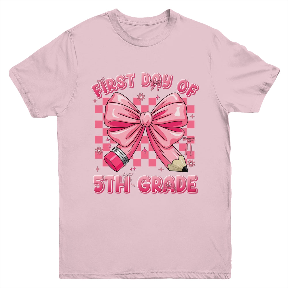 First Day Of 5th Grade Coquette Back To School Girls Kids Youth Shirt | teecentury