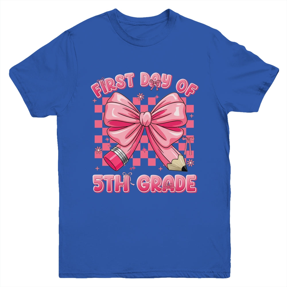 First Day Of 5th Grade Coquette Back To School Girls Kids Youth Shirt | teecentury