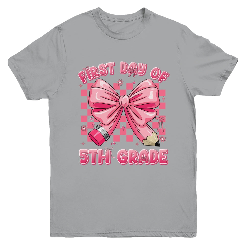 First Day Of 5th Grade Coquette Back To School Girls Kids Youth Shirt | teecentury