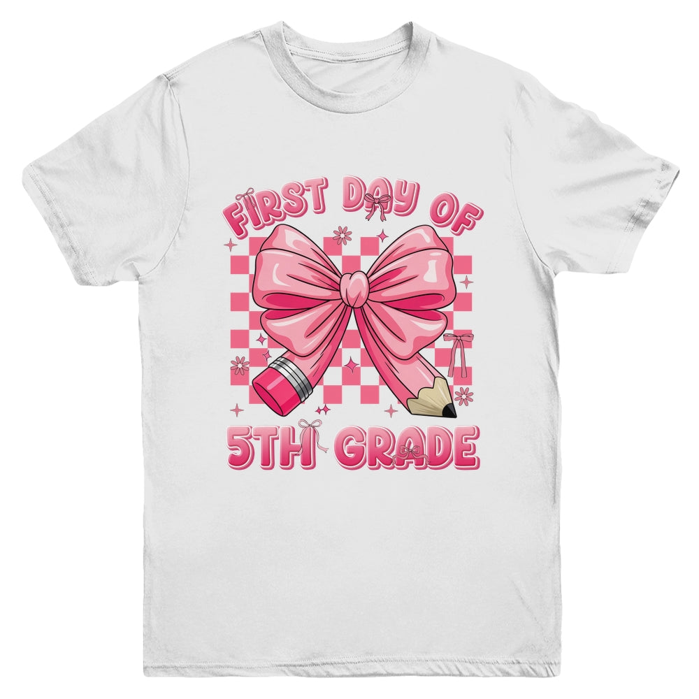 First Day Of 5th Grade Coquette Back To School Girls Kids Youth Shirt | teecentury