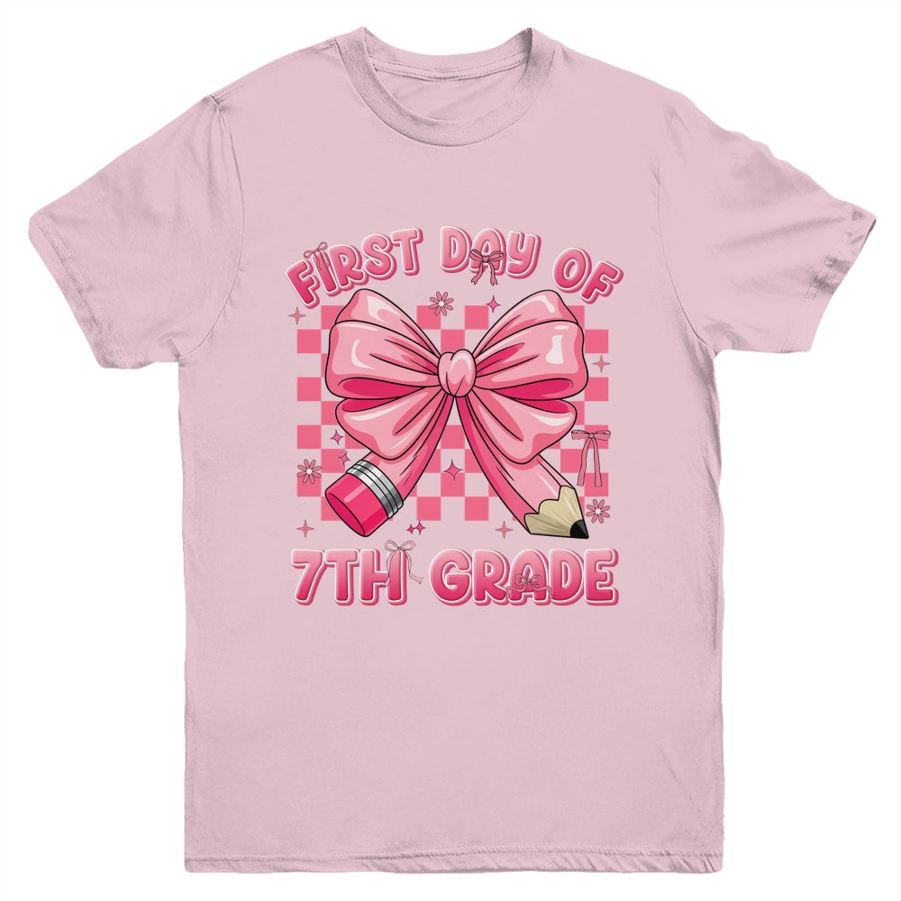 First Day Of 7th Grade Coquette Back To School Girls Kids Youth Shirt | teecentury