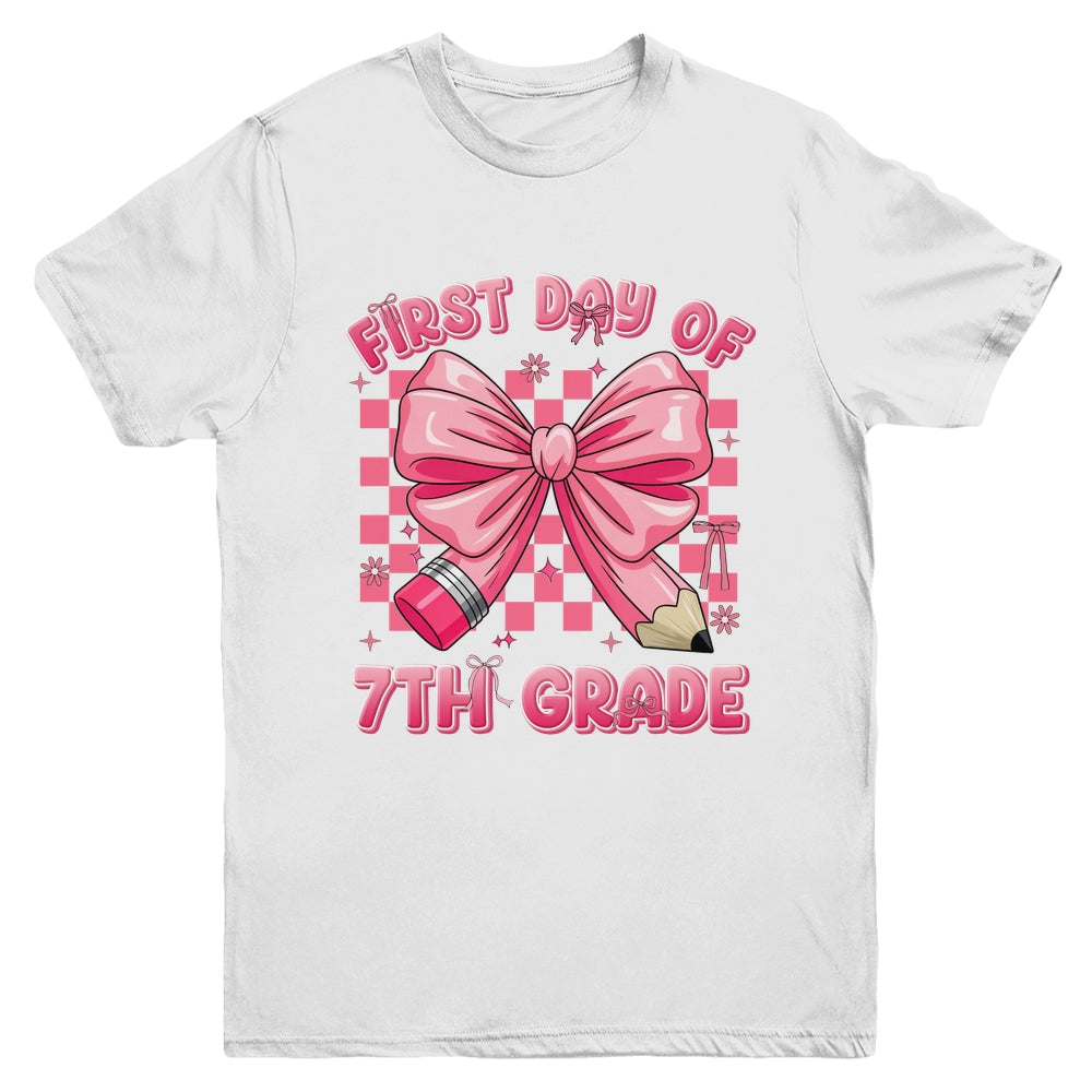 First Day Of 7th Grade Coquette Back To School Girls Kids Youth Shirt | teecentury
