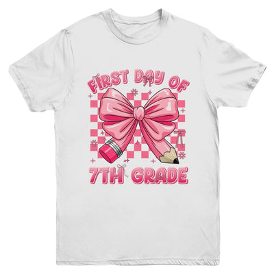 First Day Of 7th Grade Coquette Back To School Girls Kids Youth Shirt | teecentury