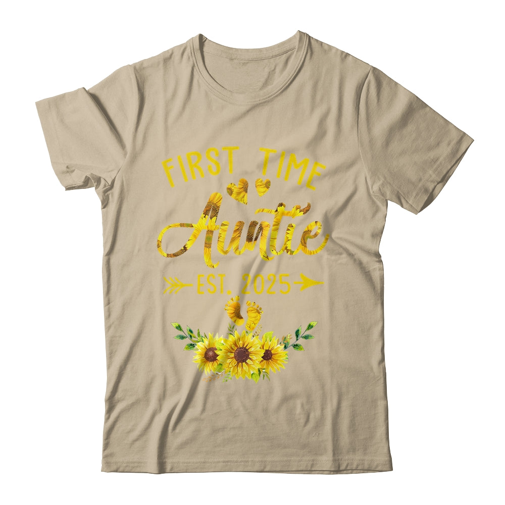 First Time Auntie Est 2025 Sunflower Promoted To Auntie Shirt & Tank Top | teecentury
