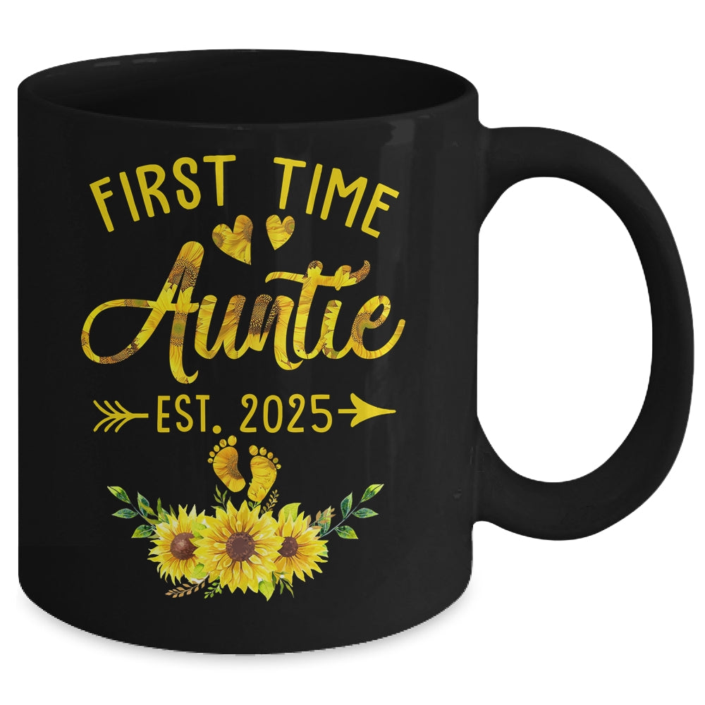 First Time Auntie Est 2025 Sunflower Promoted To Auntie Mug | teecentury
