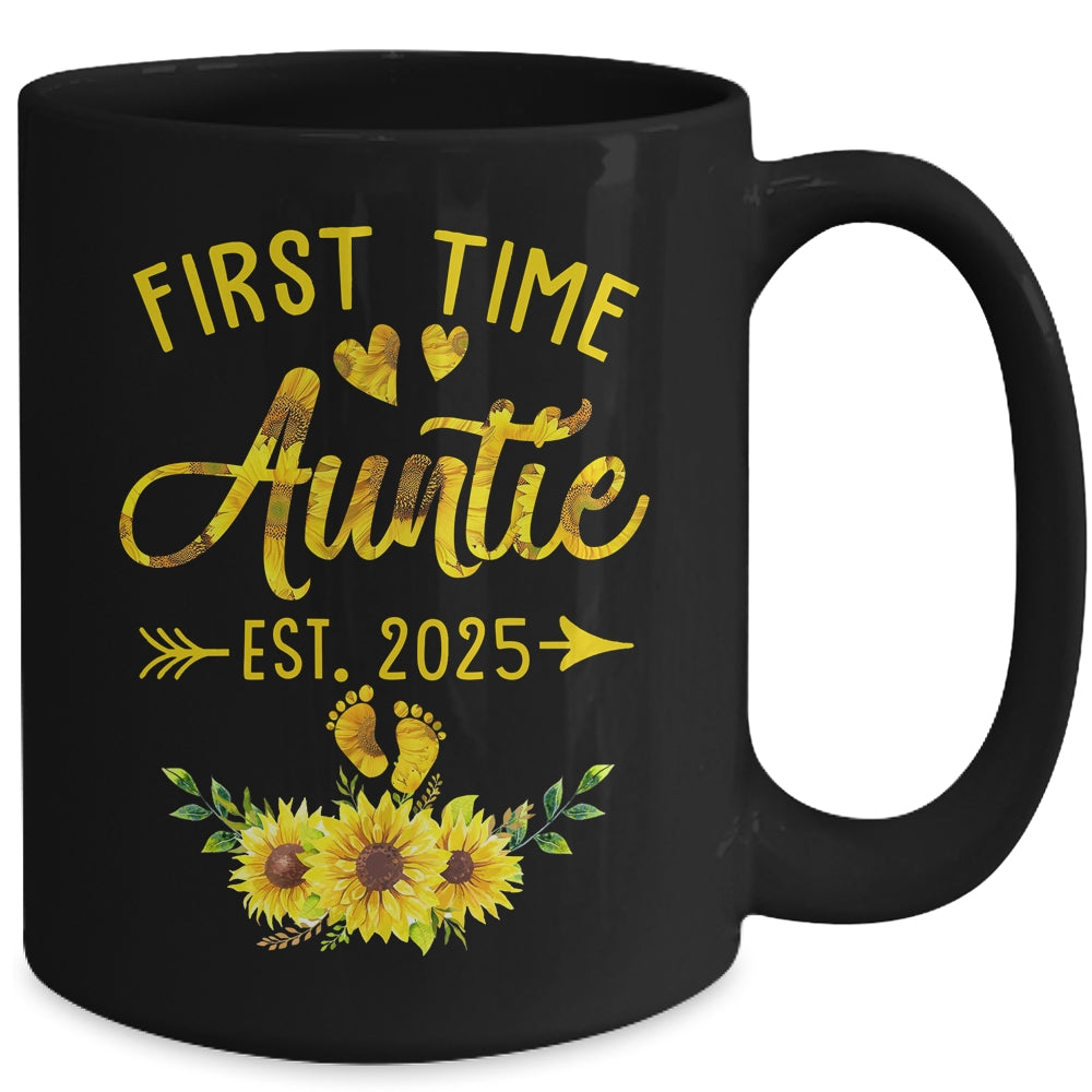 First Time Auntie Est 2025 Sunflower Promoted To Auntie Mug | teecentury