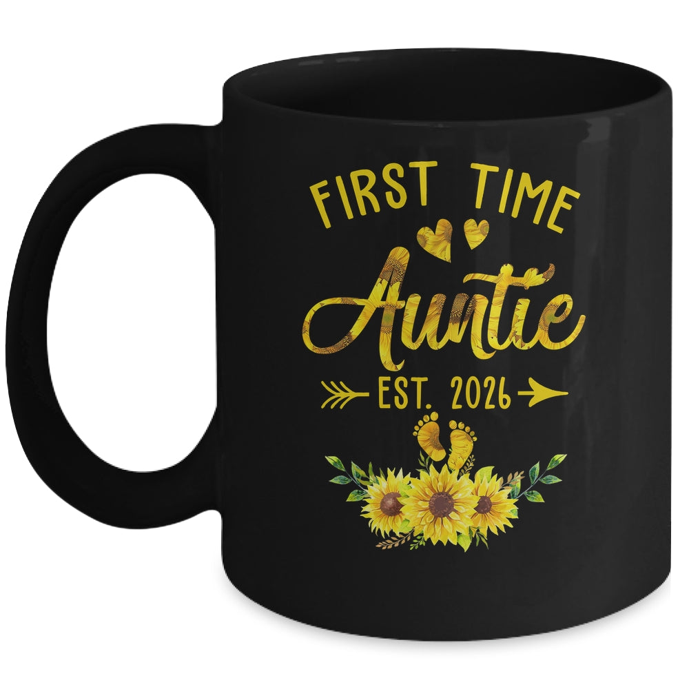 First Time Auntie Est 2026 Sunflower Promoted To Auntie Mug | teecentury