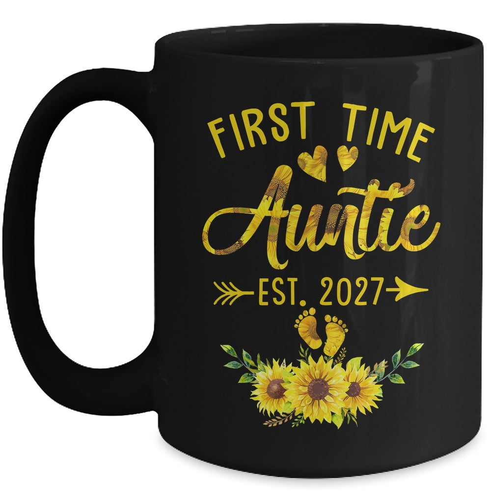 First Time Auntie Est 2027 Sunflower Promoted To Auntie Mug | teecentury