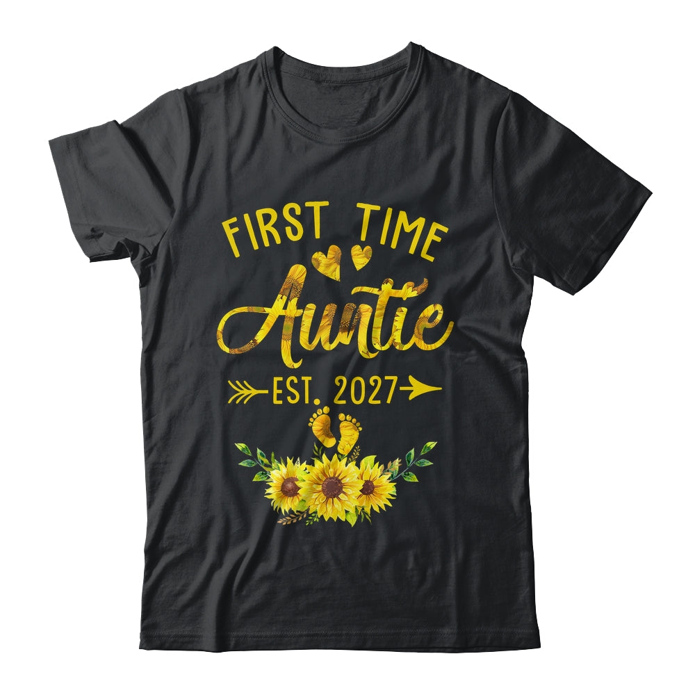 First Time Auntie Est 2027 Sunflower Promoted To Auntie Shirt & Tank Top | teecentury
