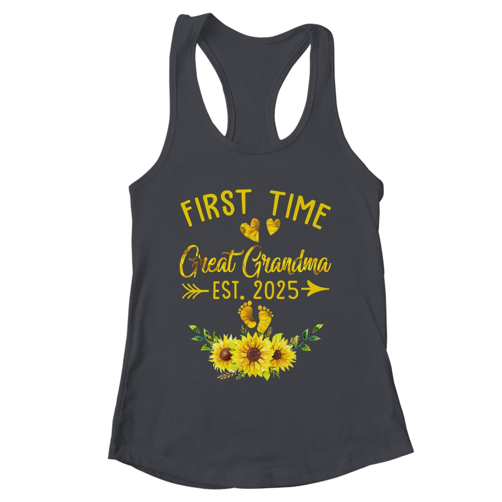 First Time Great Grandma Est 2025 Sunflower Promoted To Grandma Shirt & Tank Top | teecentury
