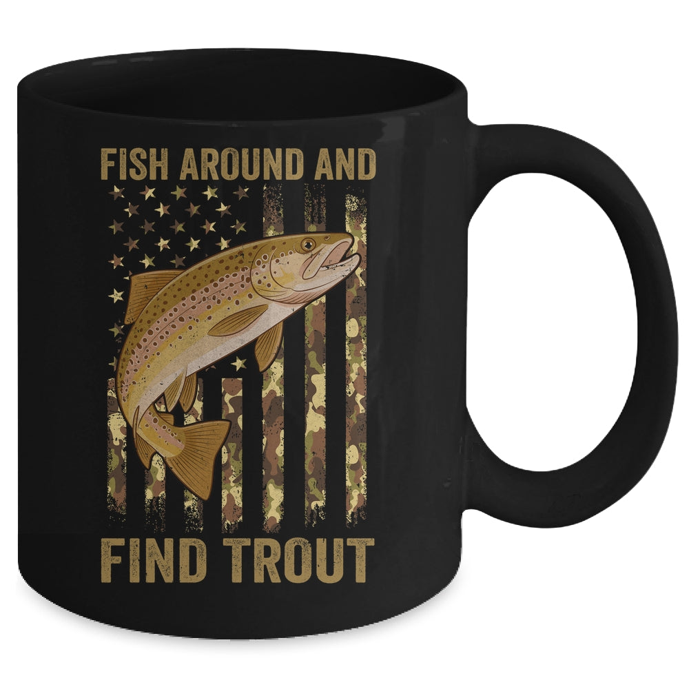 Fish Around And Find Trout Fishing American US Flag Camo Men Mug | teecentury