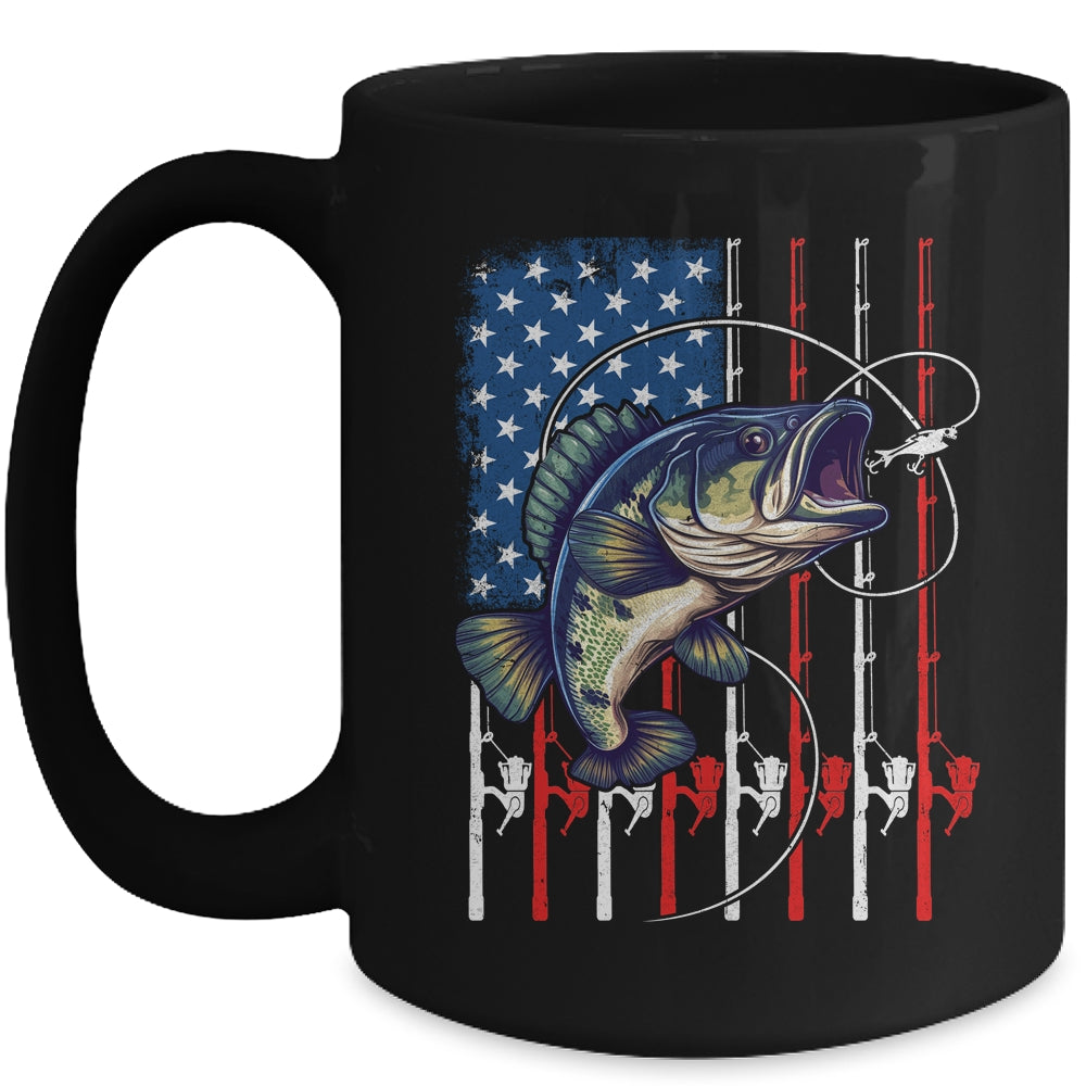Fishing Art For Men Women American Flag USA Fishing Lover Mug | teecentury