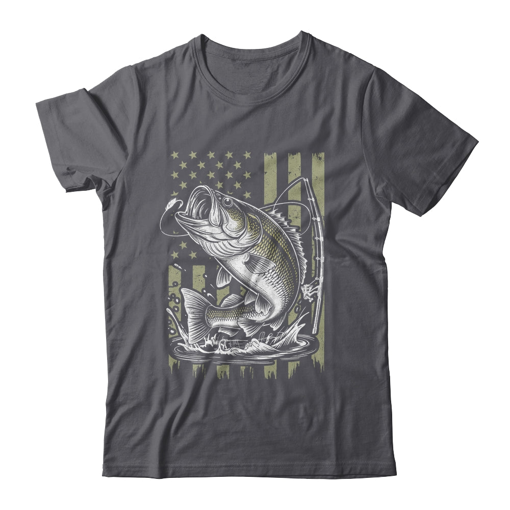 Fishing Camo Bass Fish American Flag Boy Men Fisherman Shirt & Hoodie | teecentury