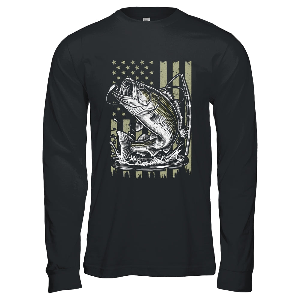 Fishing Camo Bass Fish American Flag Boy Men Fisherman Shirt & Hoodie | teecentury