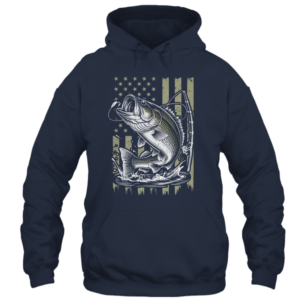 Fishing Camo Bass Fish American Flag Boy Men Fisherman Shirt & Hoodie | teecentury